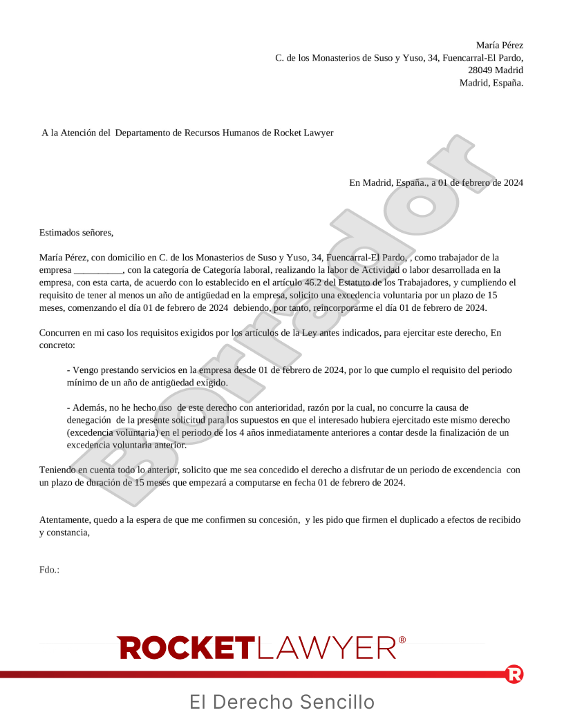 Excedencia voluntaria Vista previa del documento