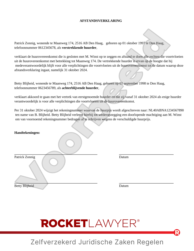 Afstandsverklaring voorbeeld document