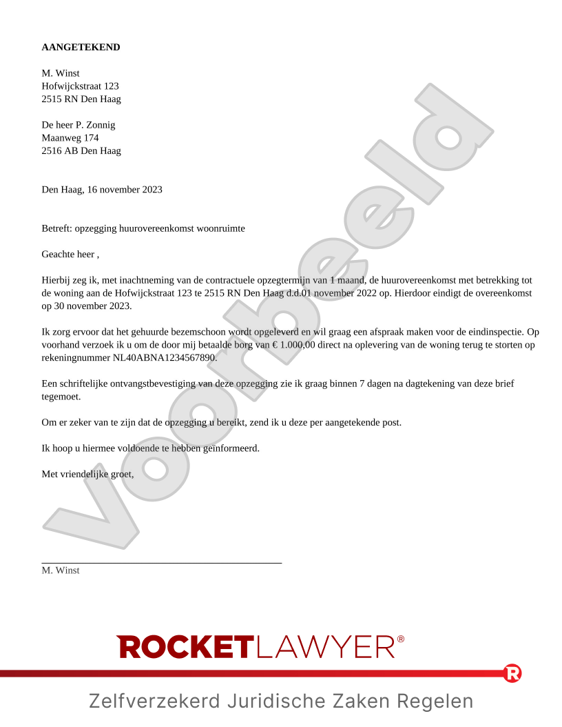 Brief Huur Opzeggen voorbeeld document