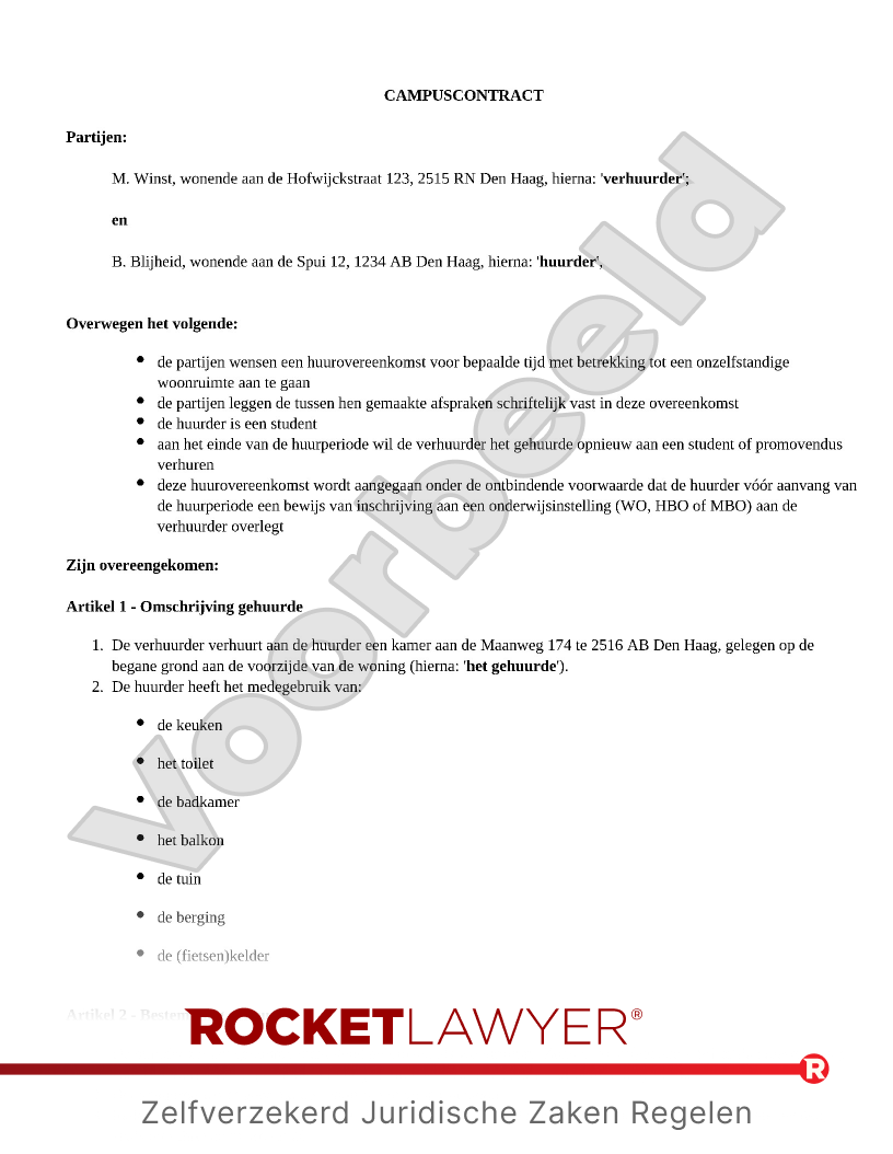 Campuscontract voorbeeld document