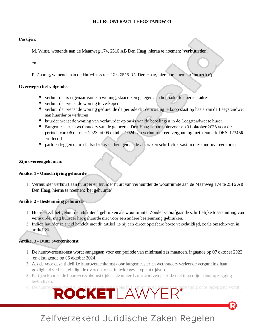 Huurcontract Leegstandwet voorbeeld document
