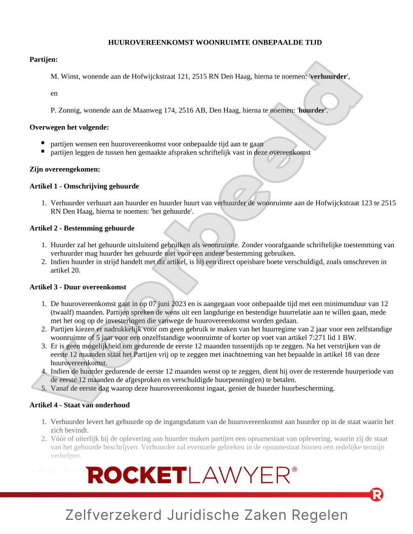 Huurcontract Woonruimte voorbeeld document