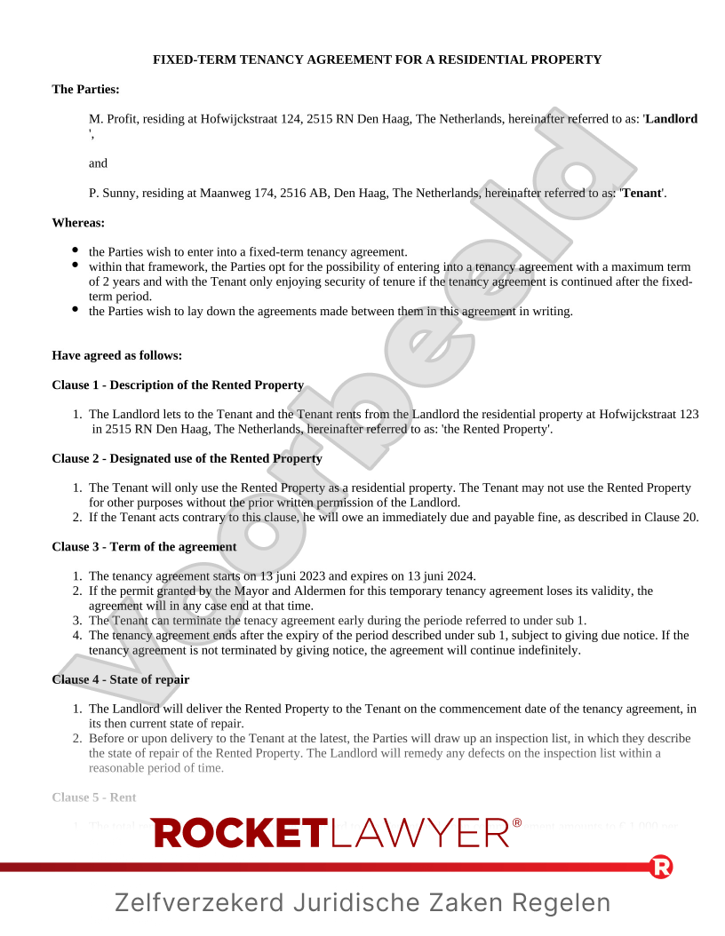 Rental Contract (Dutch Law) voorbeeld document