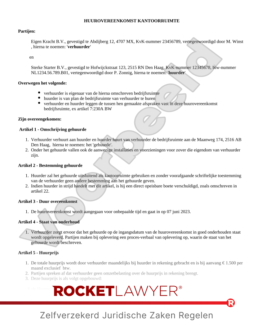Huurovereenkomst Bedrijfsruimte voorbeeld document
