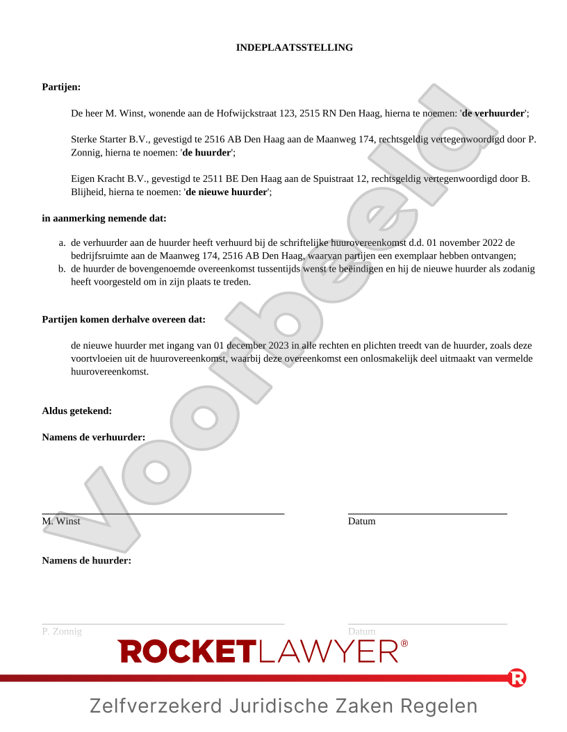 Indeplaatsstelling voorbeeld document