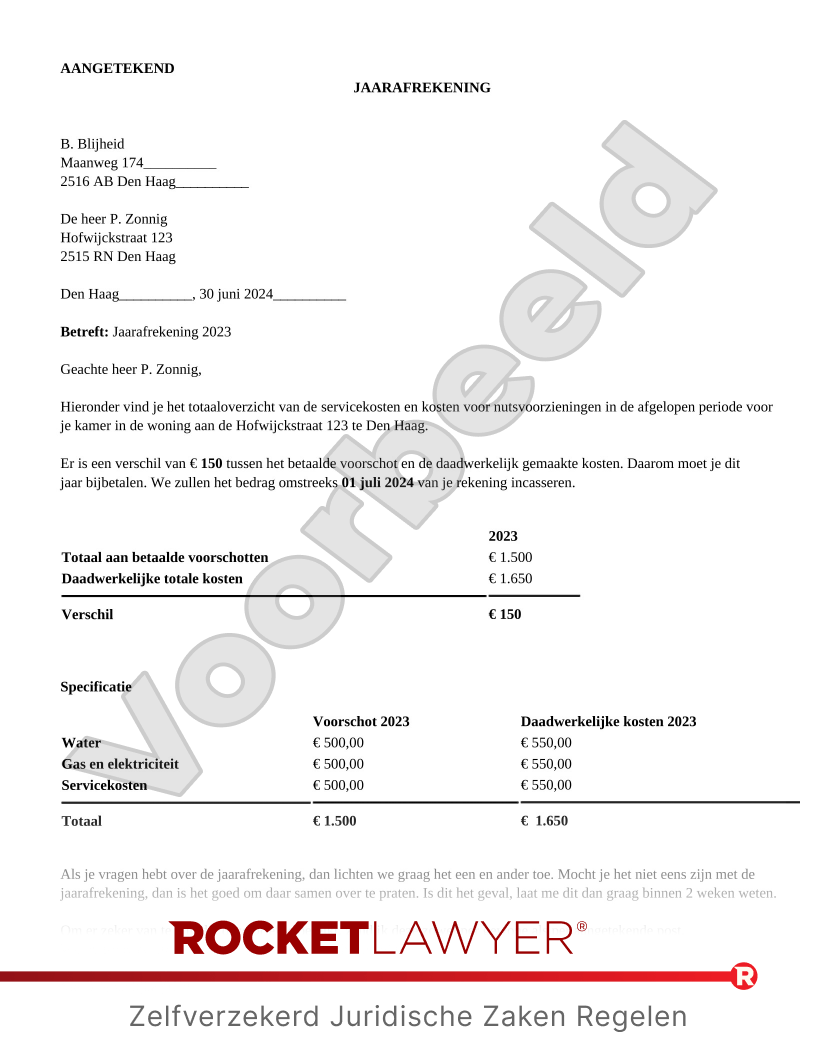 Jaarafrekening voorbeeld document