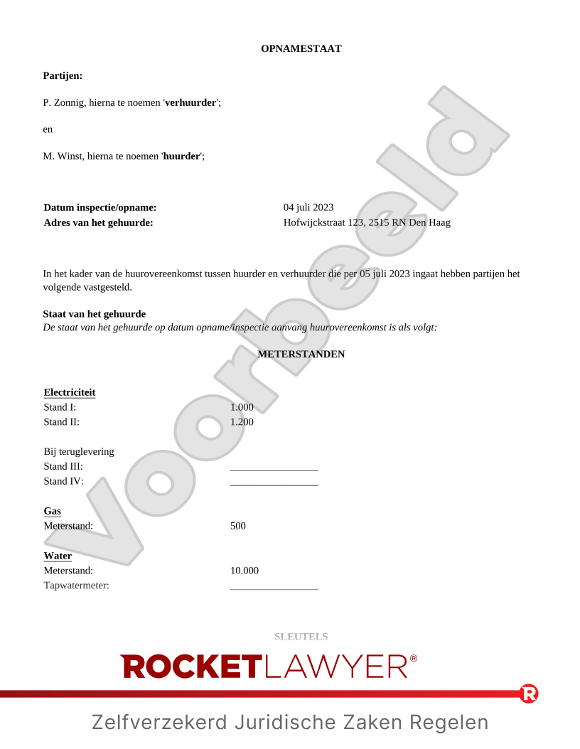 Opnamestaat voorbeeld document