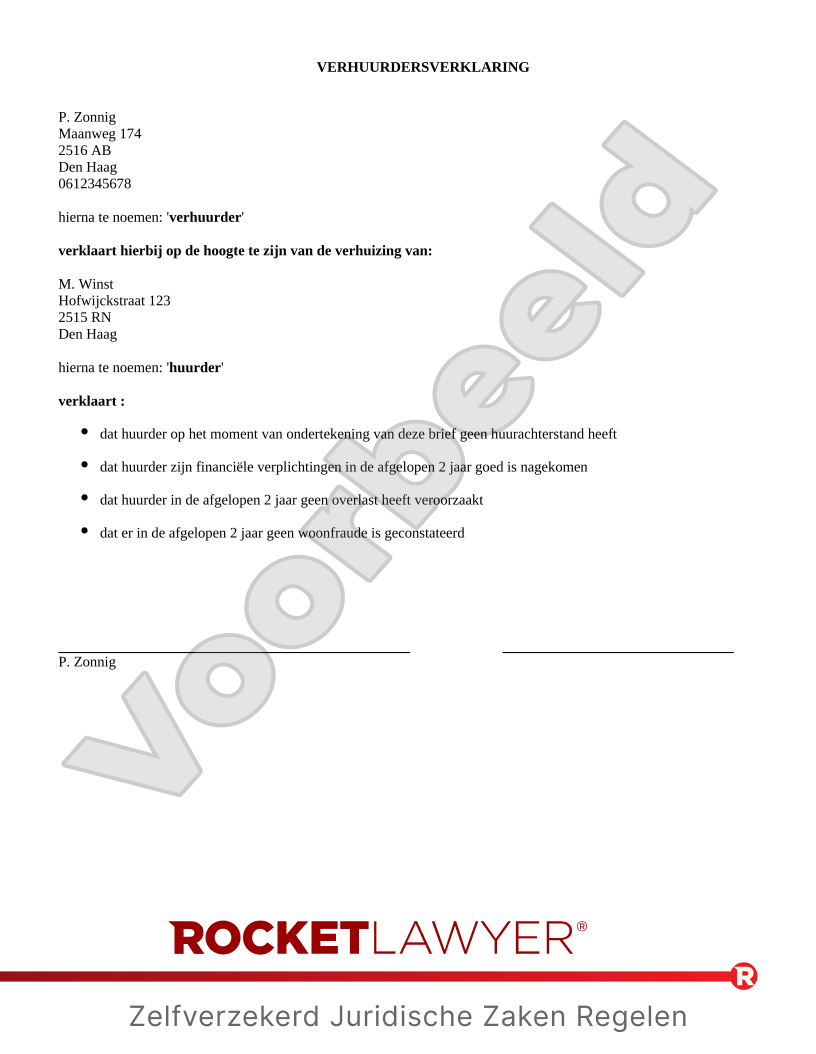 Verhuurdersverklaring voorbeeld document