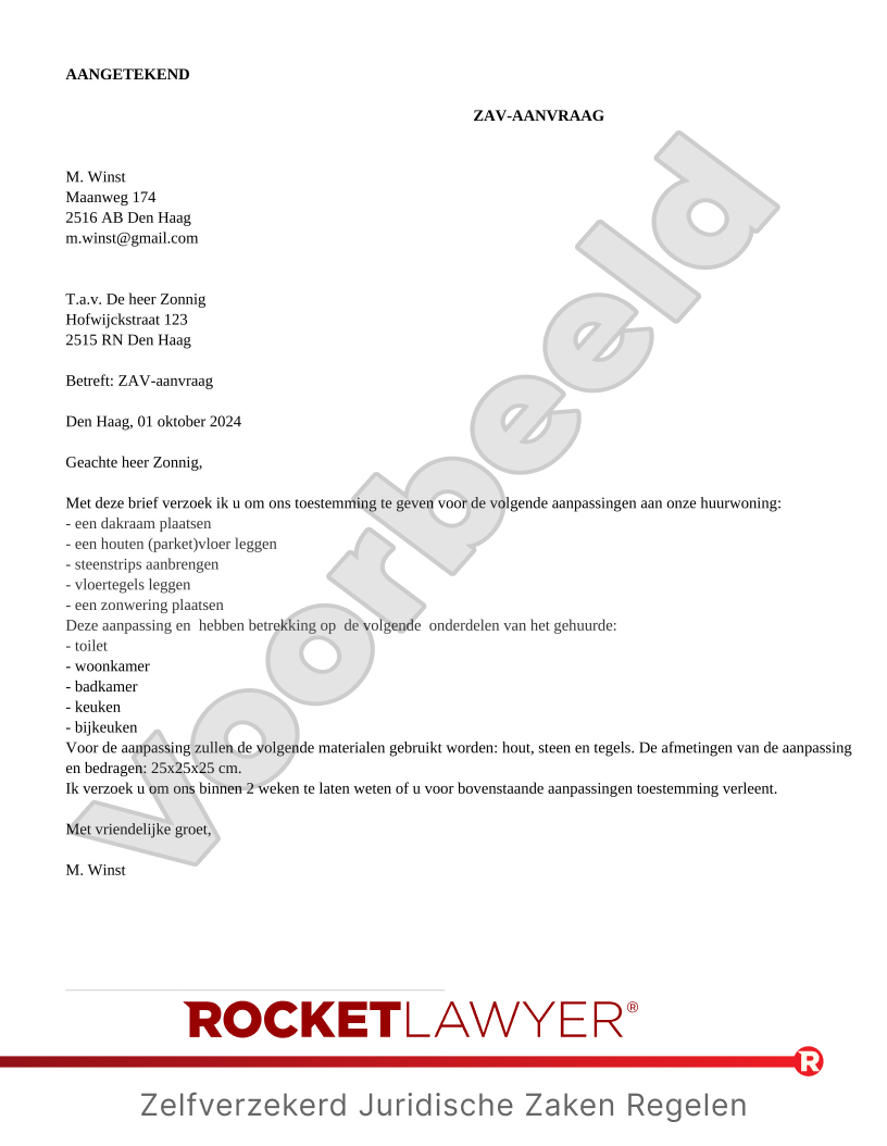 ZAV-aanvraag voorbeeld document