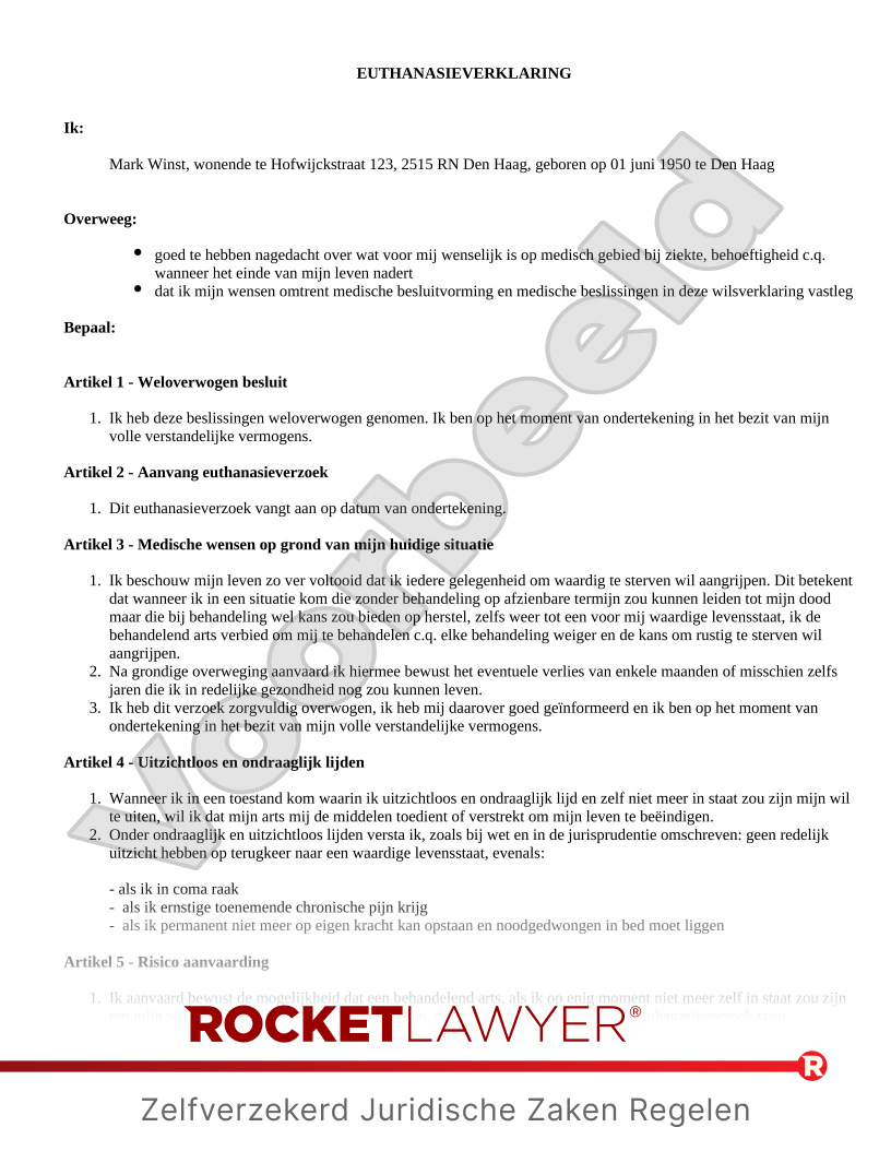 Euthanasieverklaring voorbeeld document