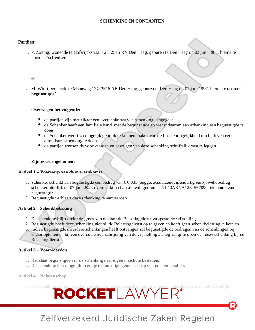 Schenking voorbeeld document