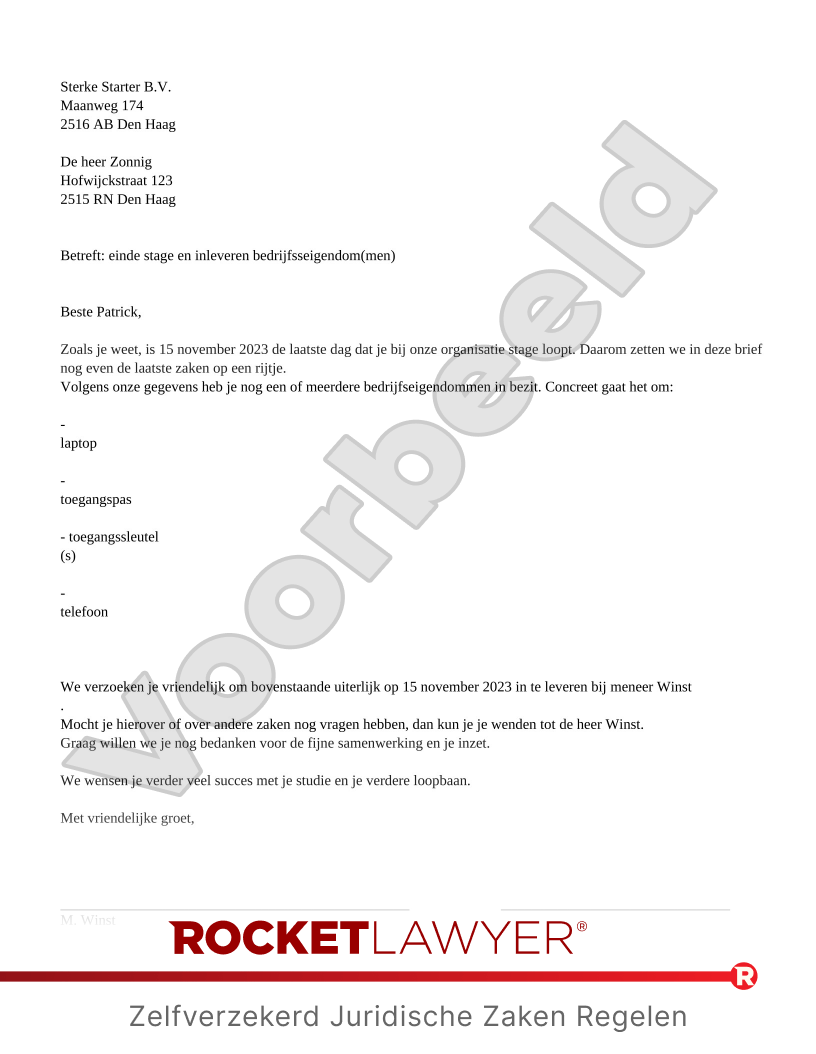 Afscheidsbrief Stagiair voorbeeld document