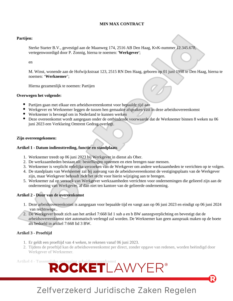 Min-maxcontract voorbeeld document