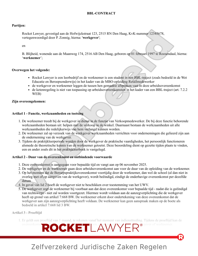 BBL-contract voorbeeld document