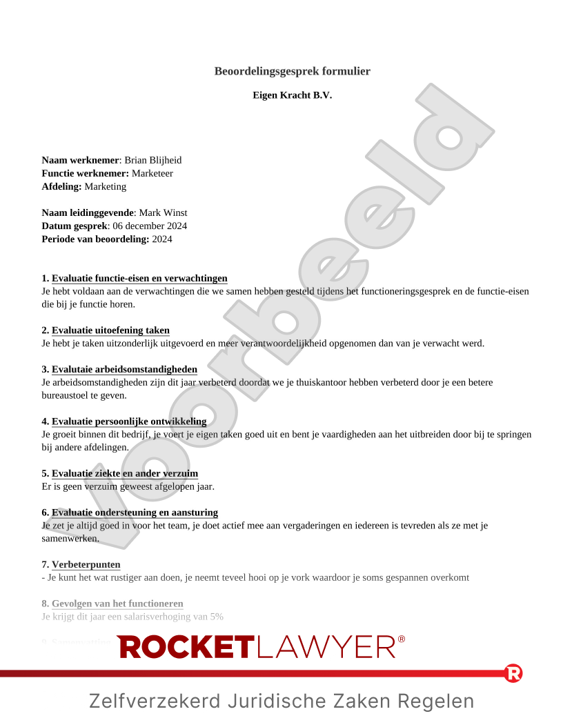 Beoordelingsgesprek Formulier voorbeeld document
