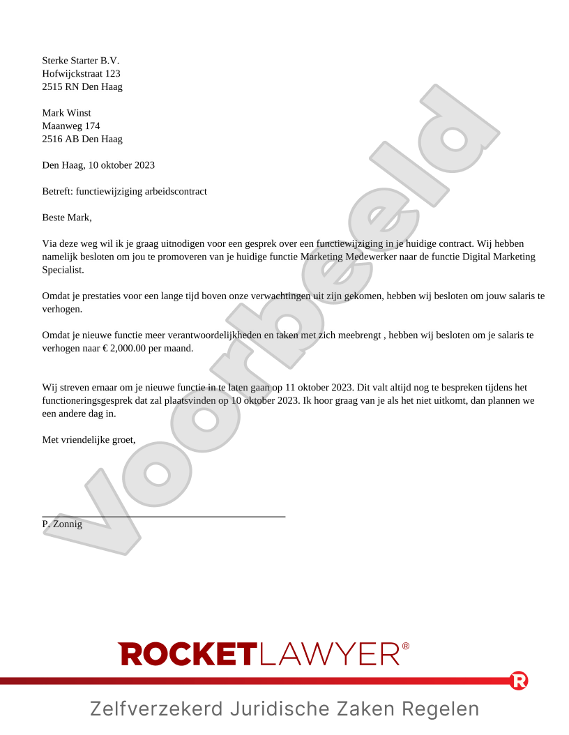 Brief Functiewijziging voorbeeld document