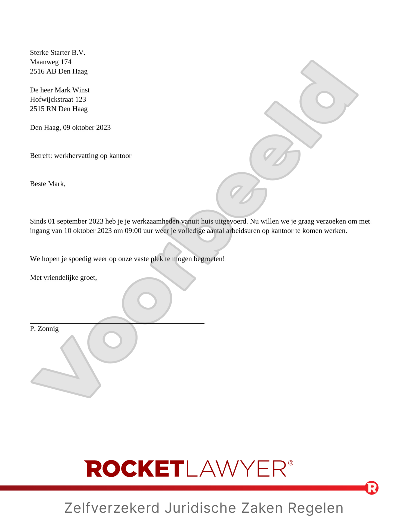 Brief Werkhervatting voorbeeld document