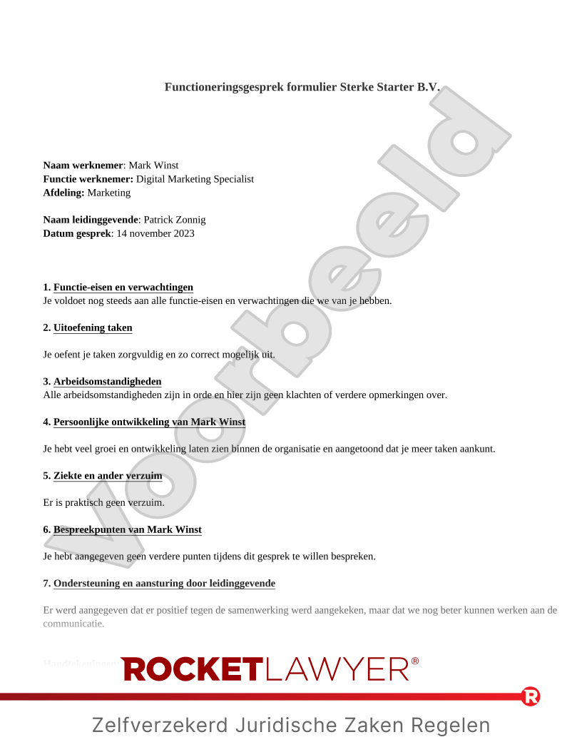 Functioneringsgesprek Formulier voorbeeld document
