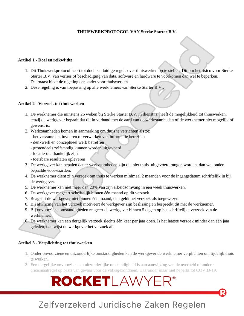 Thuiswerkbeleid voorbeeld document