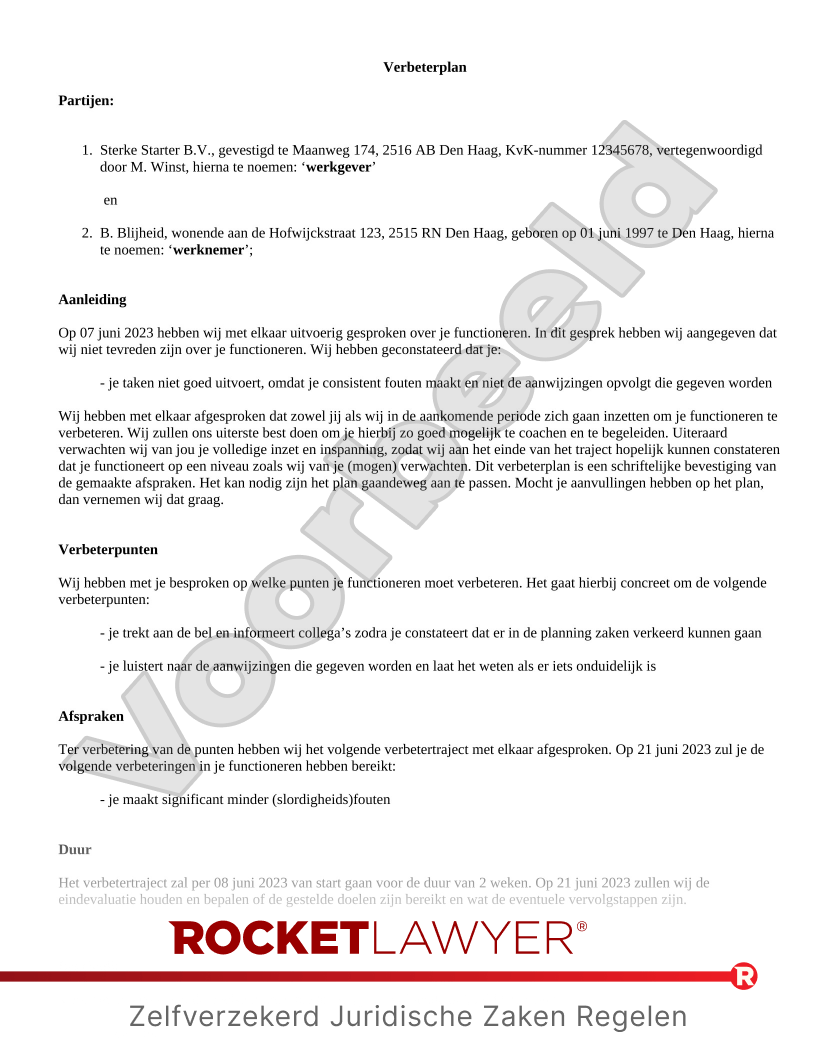 Verbeterplan voorbeeld document
