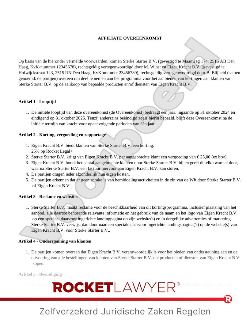 Affiliate overeenkomst voorbeeld document