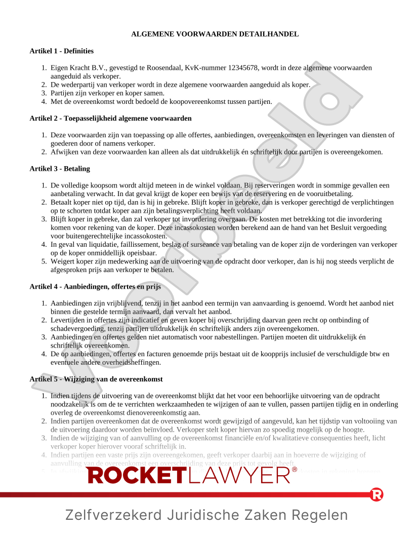 Algemene Voorwaarden Winkel voorbeeld document