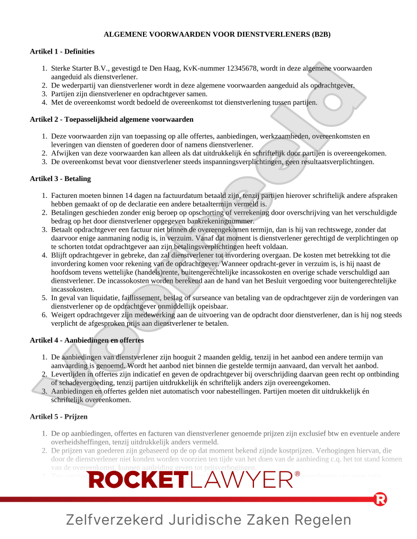 Algemene Voorwaarden Dienstverlening B2B voorbeeld document