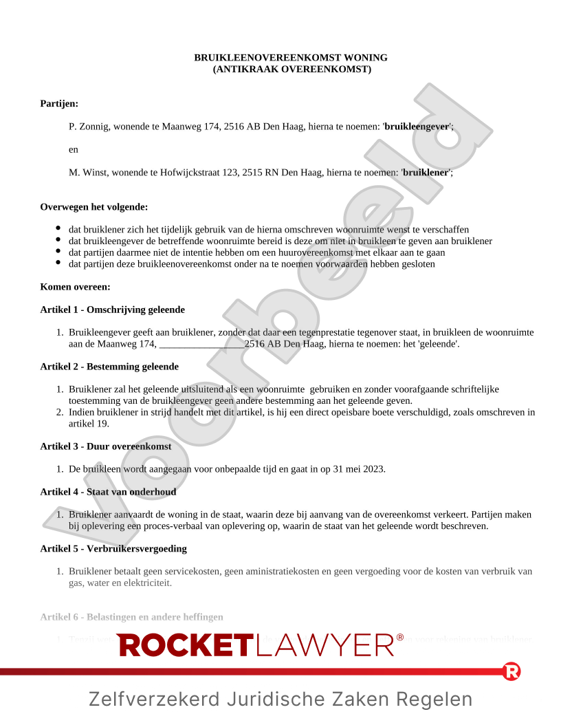 Antikraak Overeenkomst voorbeeld document