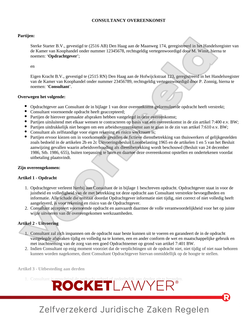 Consultancy Overeenkomst voorbeeld document