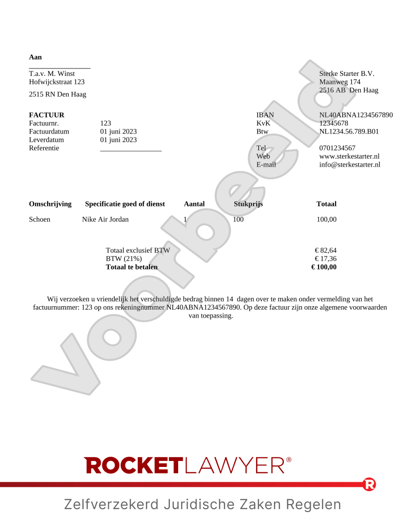 Factuur voorbeeld document