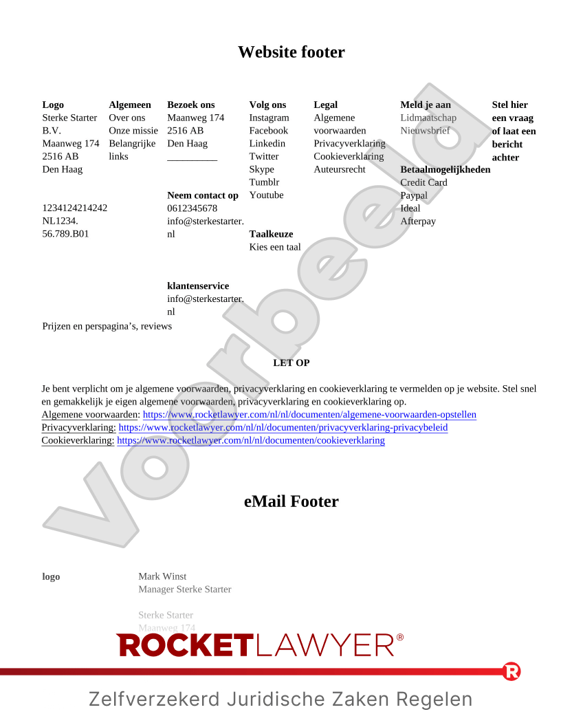 Website/E-mail Footer voorbeeld document