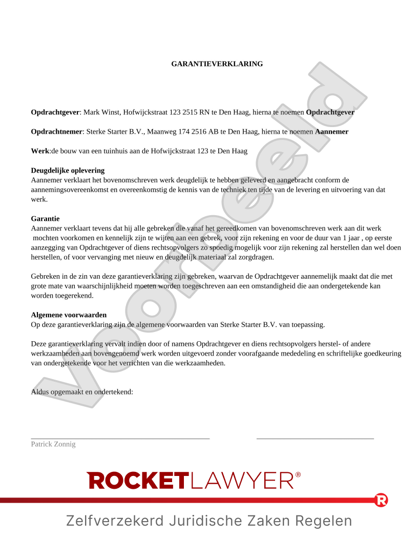 Garantieverklaring voorbeeld document