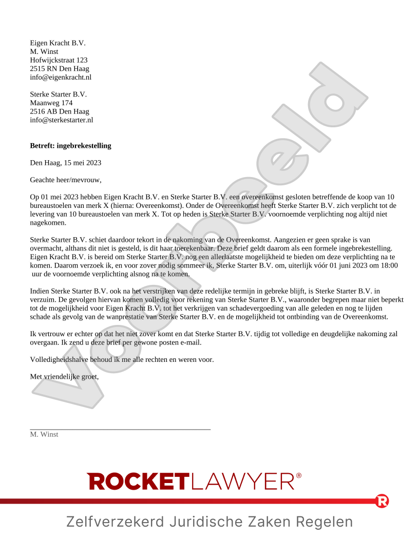 Ingebrekestelling voorbeeld document