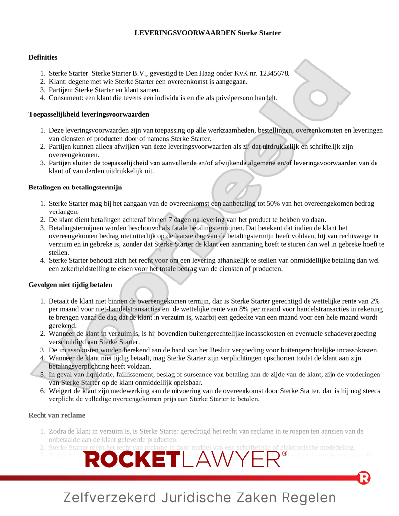 Leveringsvoorwaarden voorbeeld document