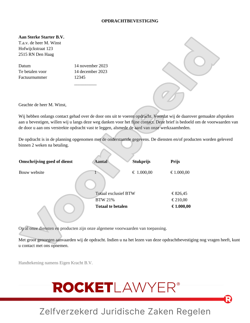 Opdrachtbevestiging voorbeeld document
