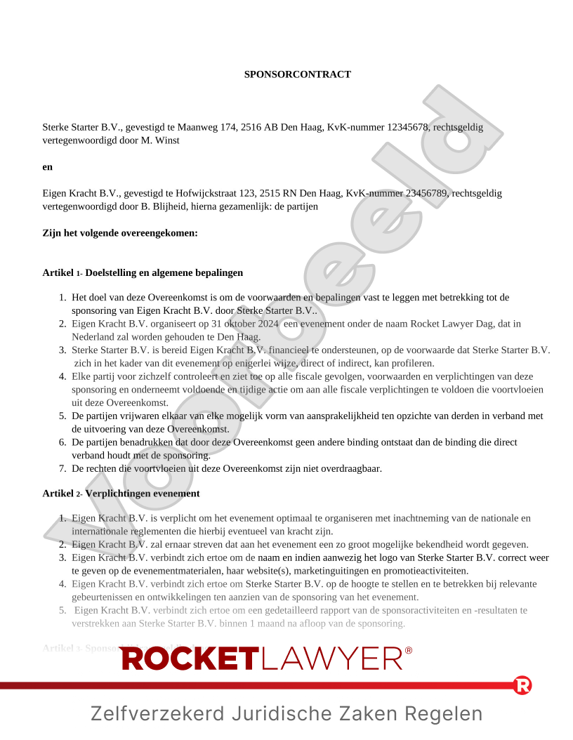 Sponsorcontract voorbeeld document