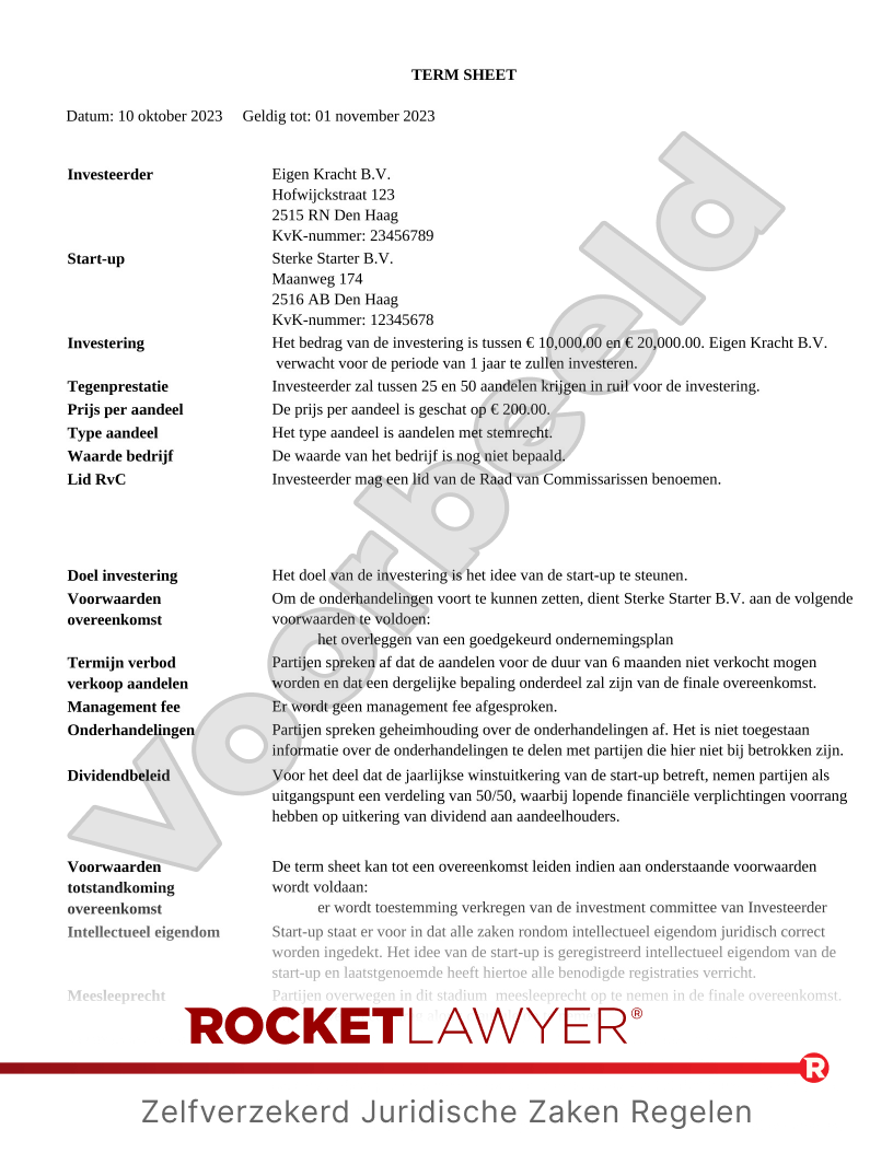 Term Sheet voorbeeld document