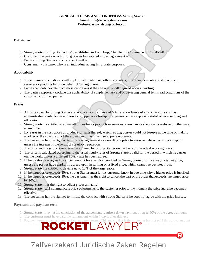 Terms and Conditions (Dutch Law) voorbeeld document