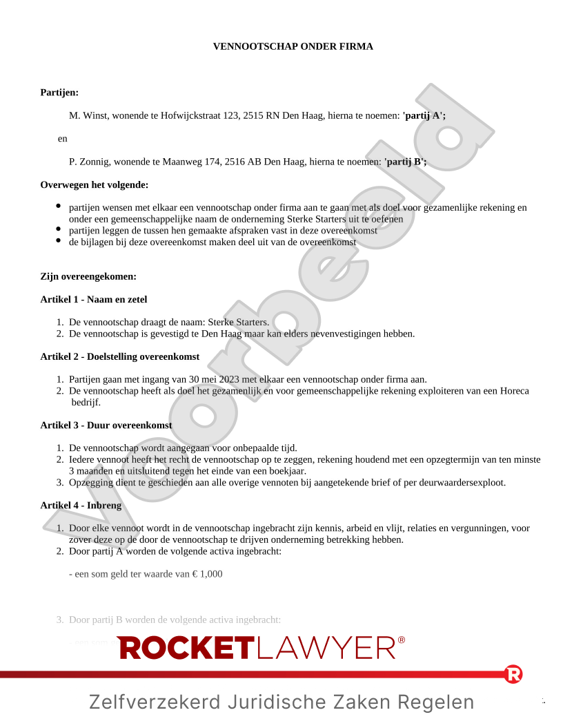VOF-contract voorbeeld document