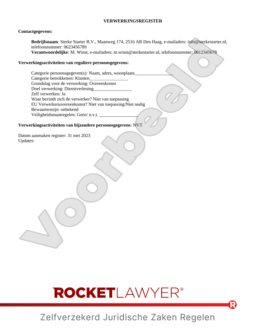 Verwerkingsregister voorbeeld document