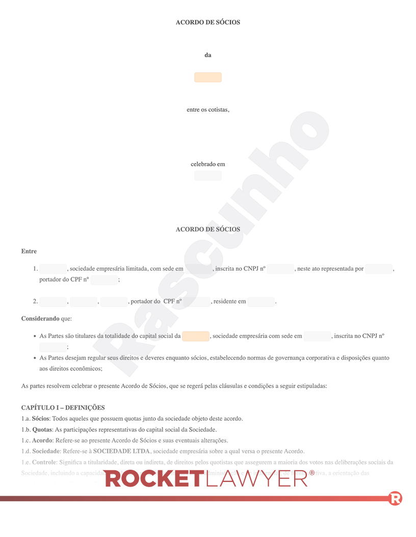 Modelo de Acordo de Sócios Visualização do documento