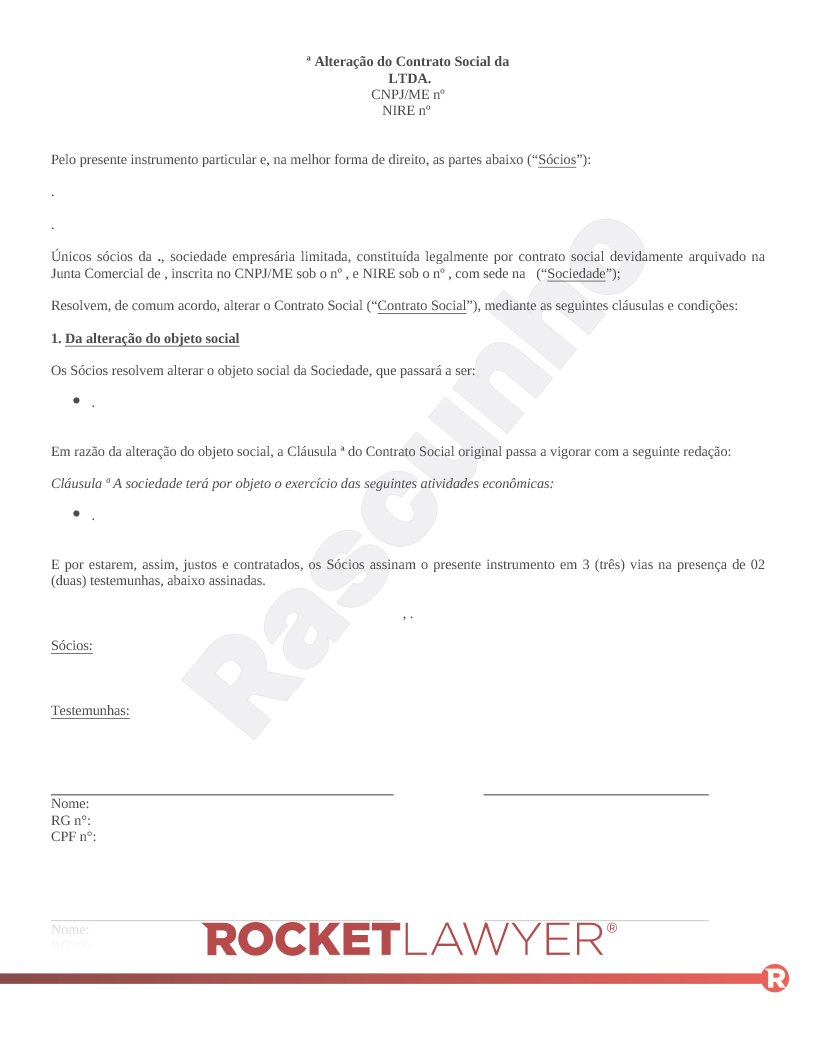 Alteração de Contrato Social - Objeto Social Visualização do documento