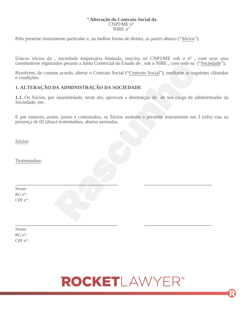 Alteração de Contrato Social - Destituição de Administrador Visualização do documento