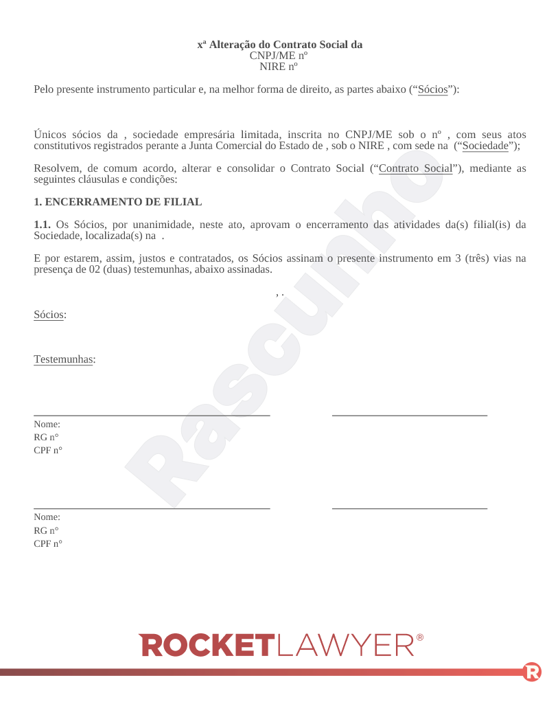 Alteração de Contrato Social - Encerramento de Filial Visualização do documento