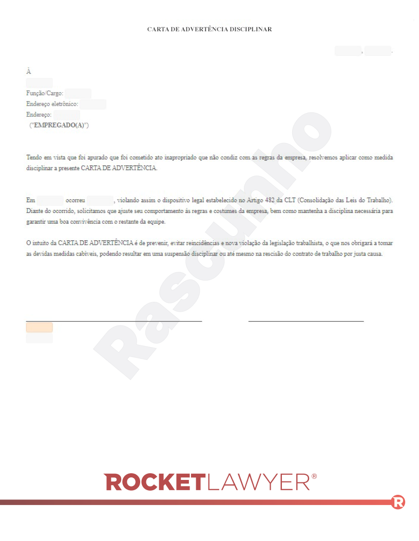 Modelo de Carta de Advertência Disciplinar Visualização do documento