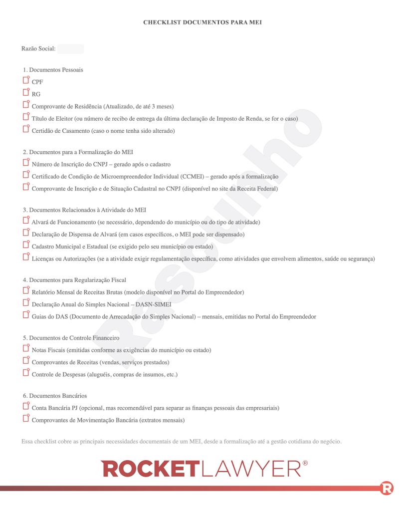 Documentos para abrir MEI Visualização do documento