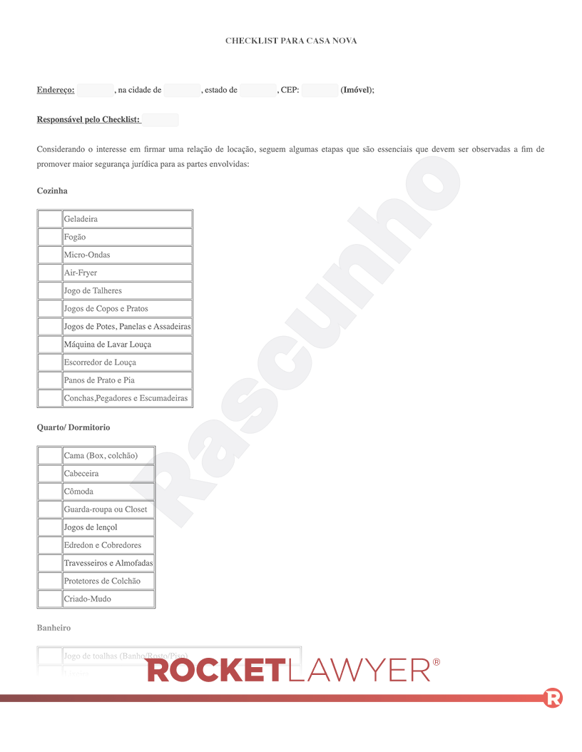 Checklist de Casa Nova Visualização do documento