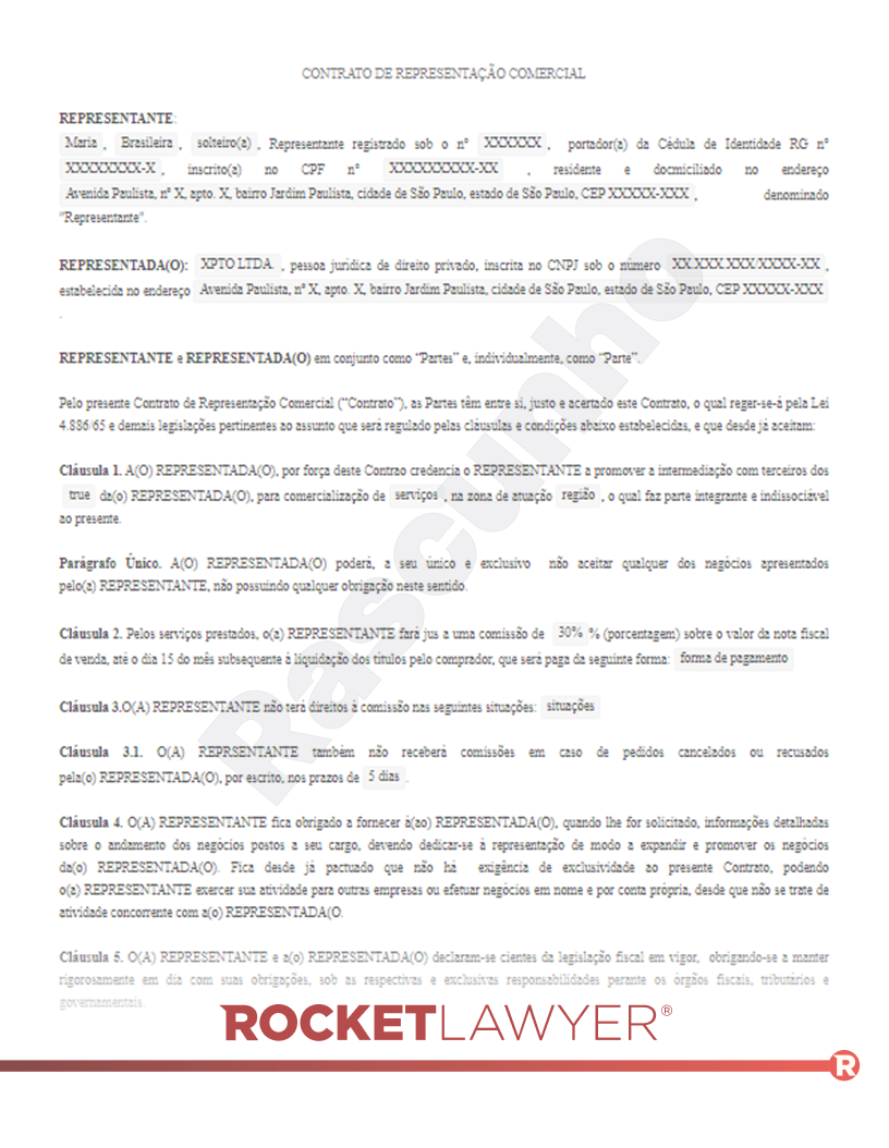 Contrato de Representação Comercial Visualização do documento