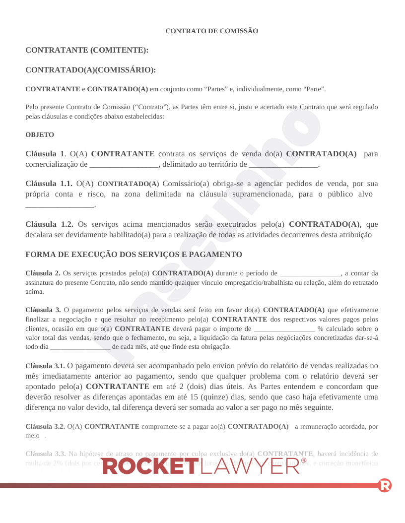 Contrato de Comissão Visualização do documento