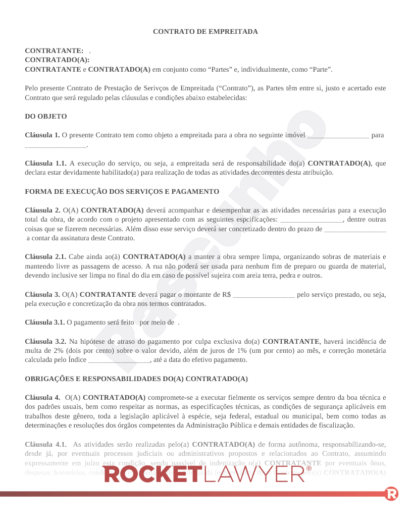Modelo de Contrato de Empreitada Visualização do documento